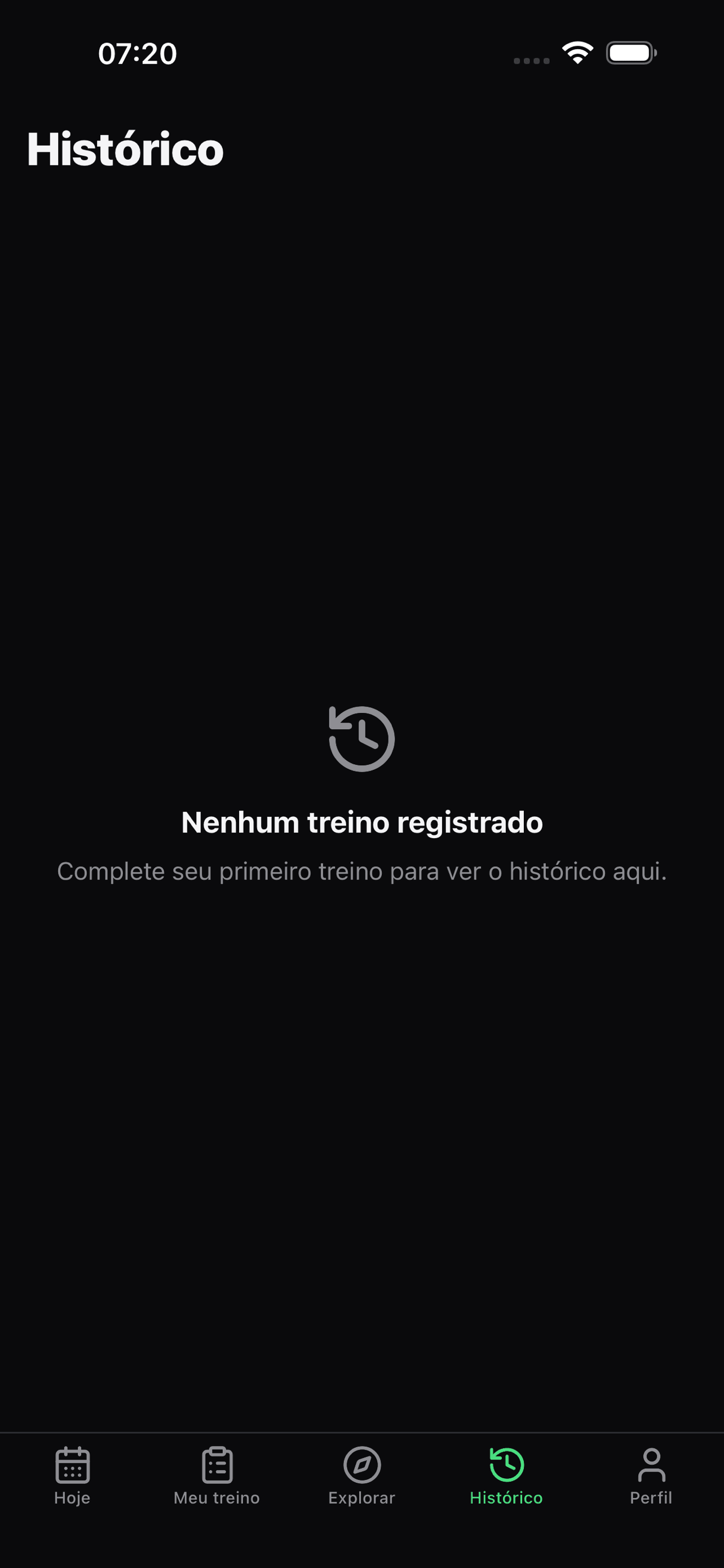 Tela de histórico mostrando gráfico de evolução de cargas